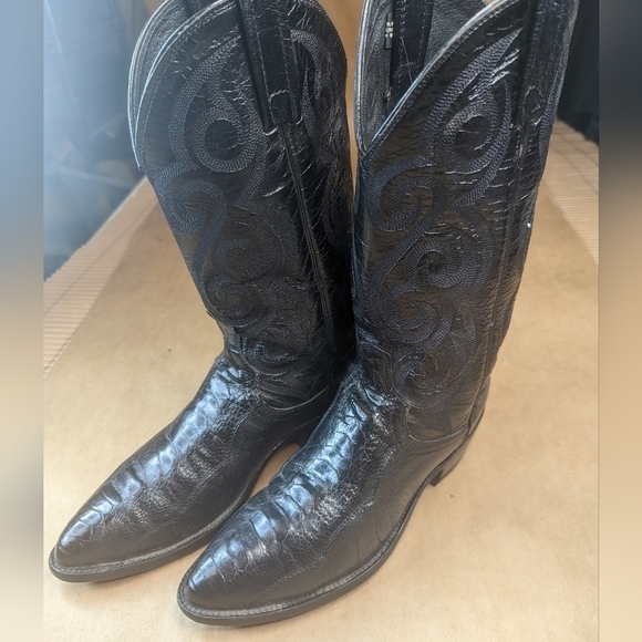 Dan Post boots men's size 7D black Exotic Full Ostrich Leg Western cowboy boots. - Picture 1 of 11